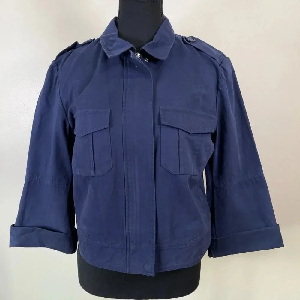BB Dakota Cropped Military Blue Zip Cotton Jacket